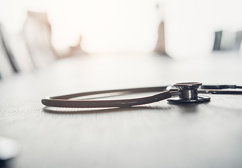 Lone stethoscope on a table